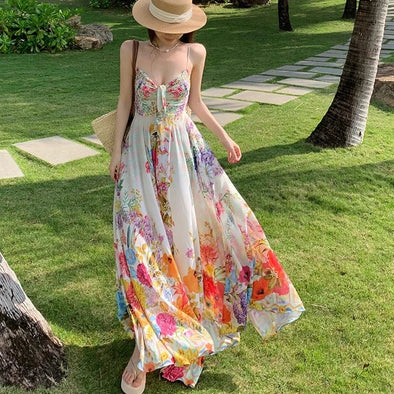 Summer Floral Print Boho Maxi Dress
